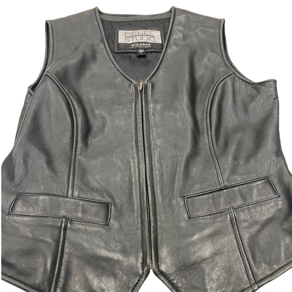 Pelle Studio Wilsons Leather Black Zip Vest Women’s Large